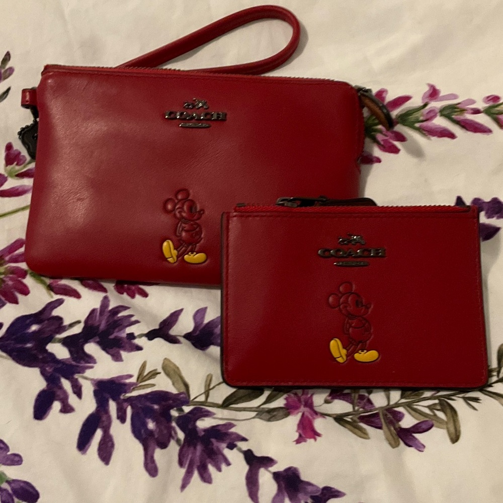 Coach Red Leather Mickey Wristlet & Card Case Duo